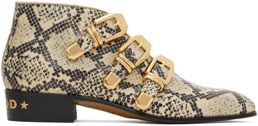 Gucci Beige Python Print Ankle Boots