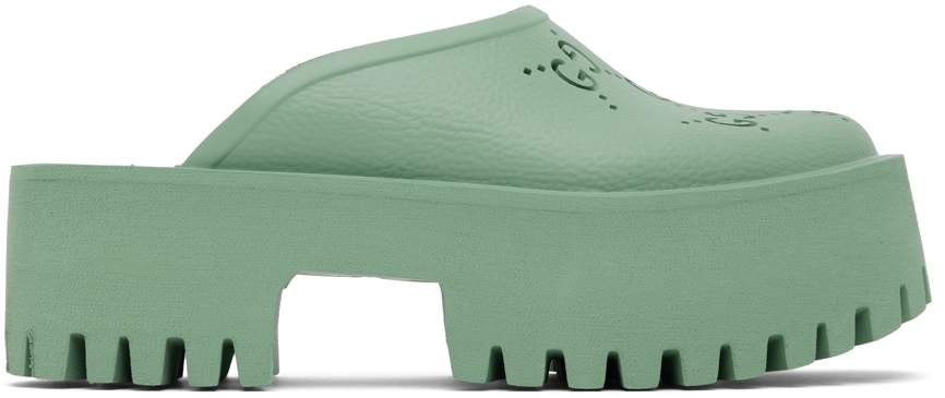 Gucci Green Perforated G Platform Sandal