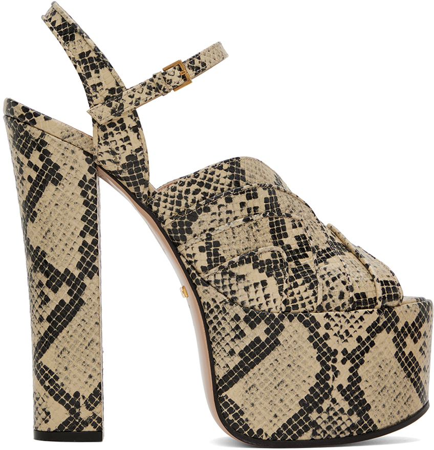 Gucci Beige & Brown Python Platform Heeled Sandals