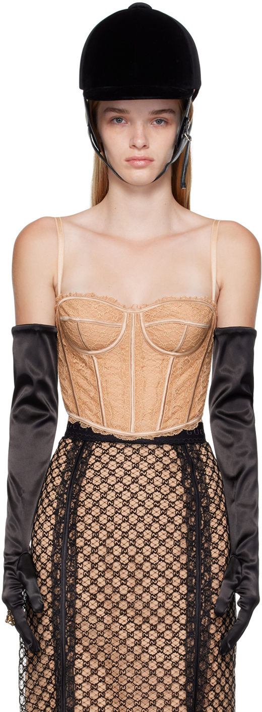 Shop Gucci Pink Gg Net Corset In 6851 Nude