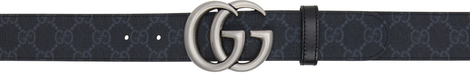 Gucci Reversible Black Gg Marmont Belt In 1000 Black/black