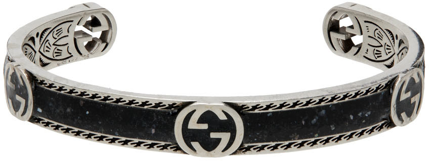 SSENSE Men Accessories Jewelry Bracelets Silver & Black Interlocking G Bracelet 