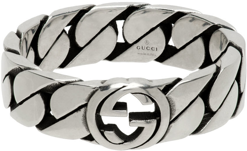 Gucci: Silver Interlocking G Ring | SSENSE Canada