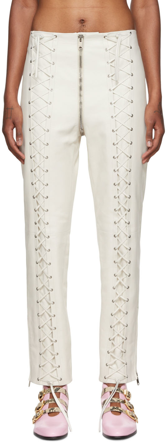 Gucci Off-White Lace-Up Leather Pants