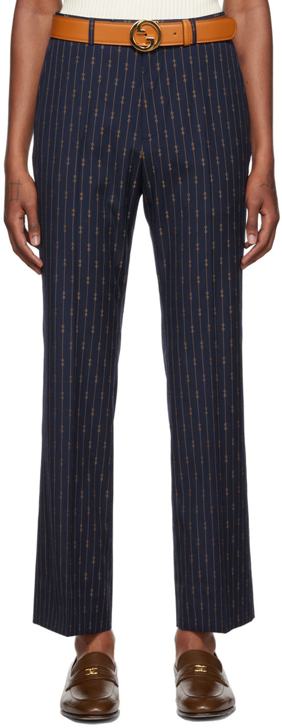 Gucci: Navy Horsebit Trousers | SSENSE