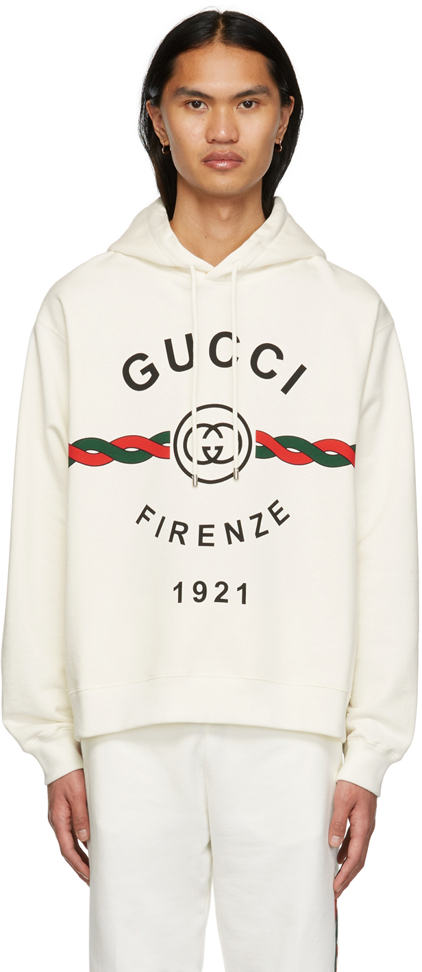 Shop Gucci Off-white ' Firenze 1921' Hoodie In 9095 Sunlight/mc