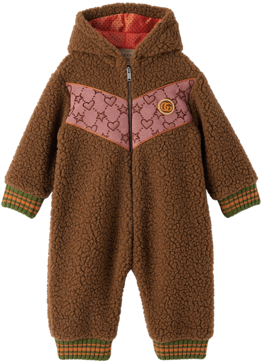 GUCCI BABY BROWN WOOL DOUBLE G JUMPSUIT