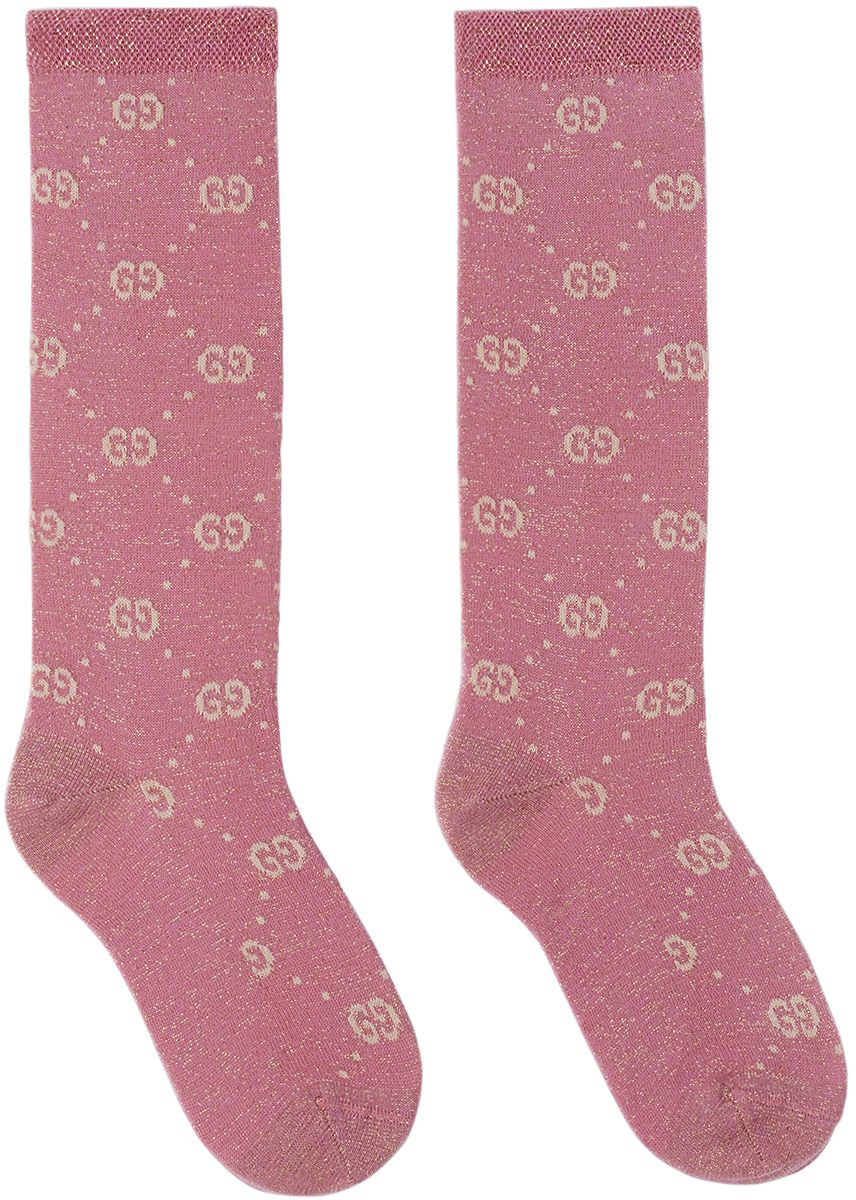 Ssense Abbigliamento Intimo Calze Kids Pink Metallic GG Socks 