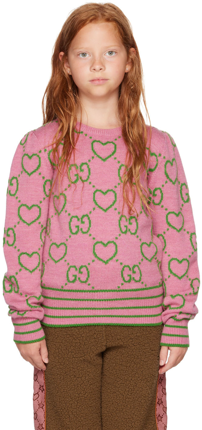 Kids Pink GG Hearts Sweater by Gucci | SSENSE