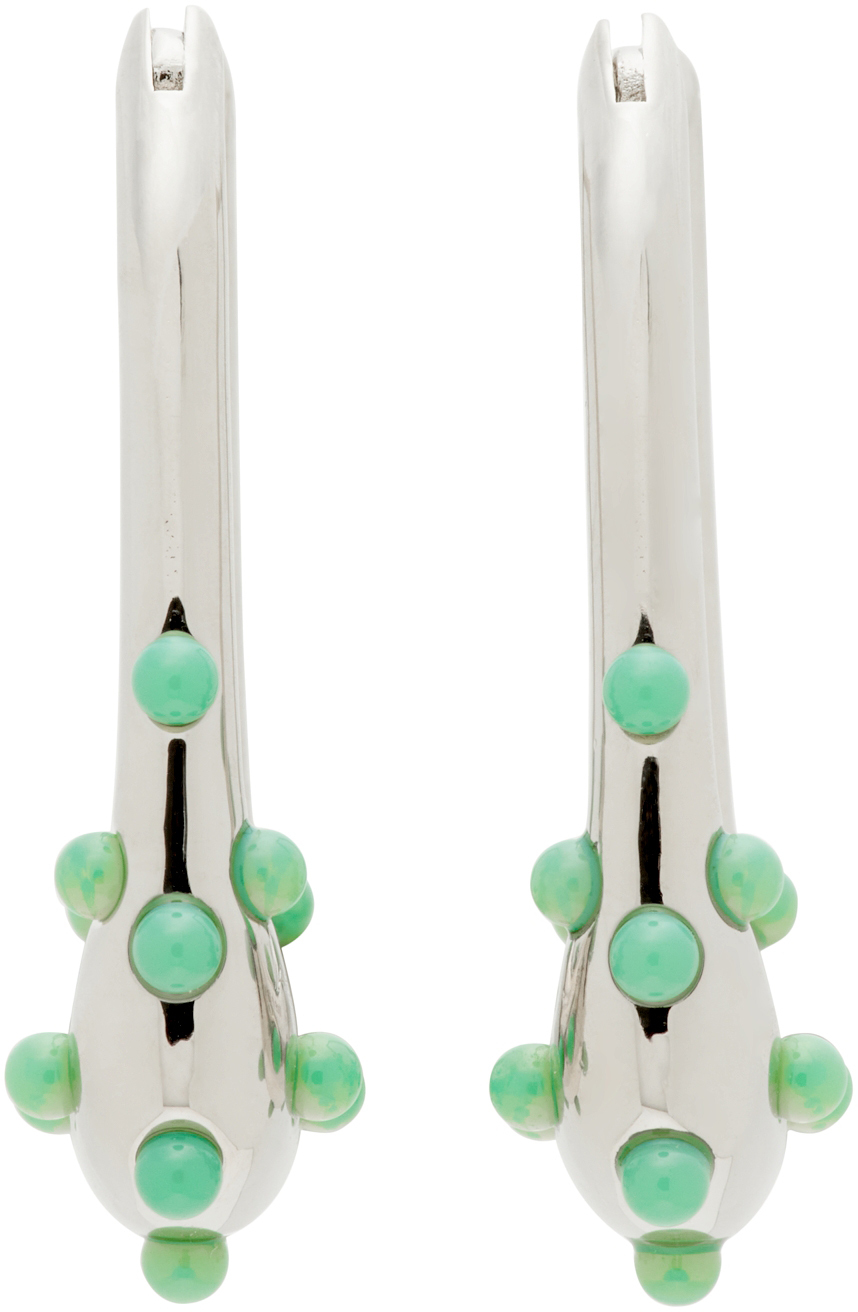 Aeyde Silver & Green Elias Earrings In Palladium/green