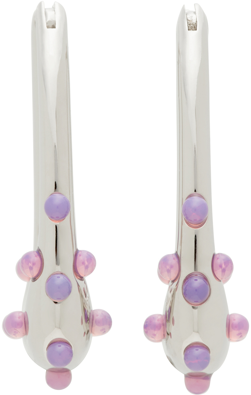 Aeyde Silver & Pink Elias Earrings In Palladium/pink