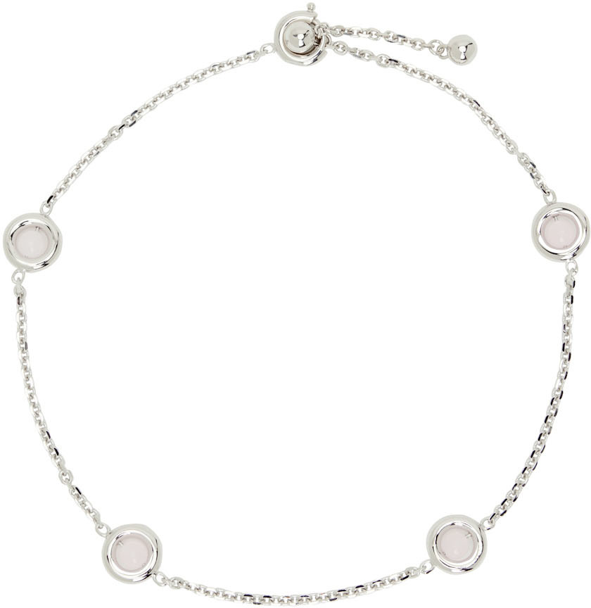 Aeyde Silver & Pink Sigourney Necklace In Palladium/rose Quart