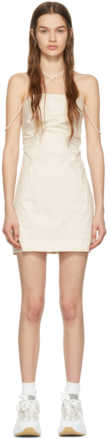 Frame Tie-back Cotton-blend Mini Dress In Beige