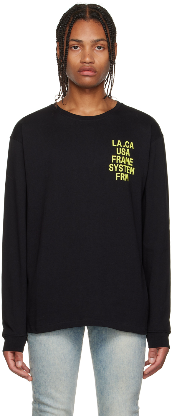 Frame Black Printed Long Sleeve T-shirt In Noir