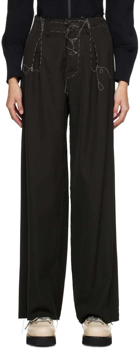 Black Shadow Stitch Trousers by AIREI on Sale