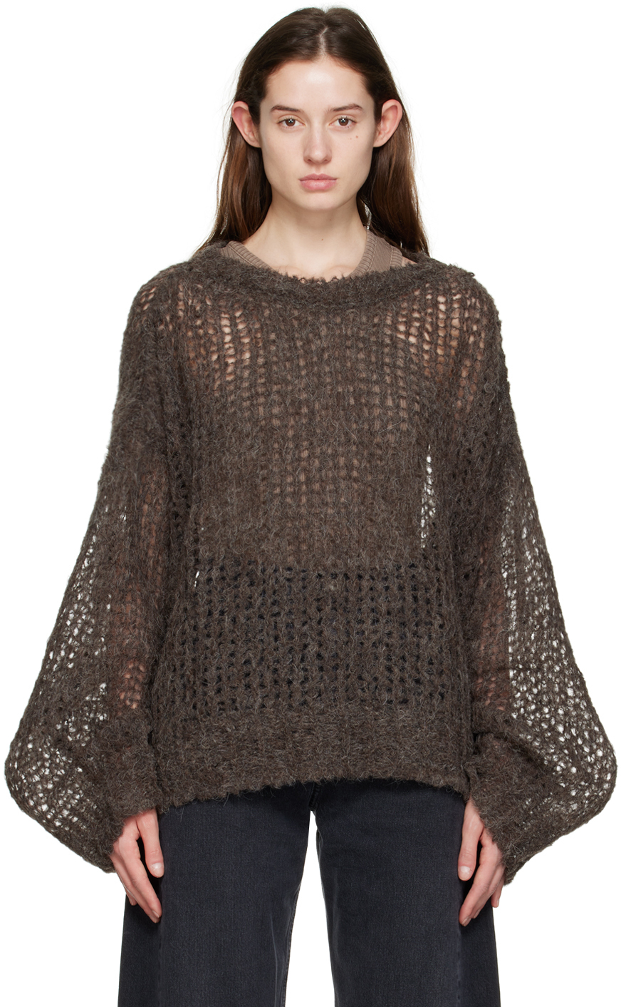 Airei Brown Open Knit Sweater In Brown Mix