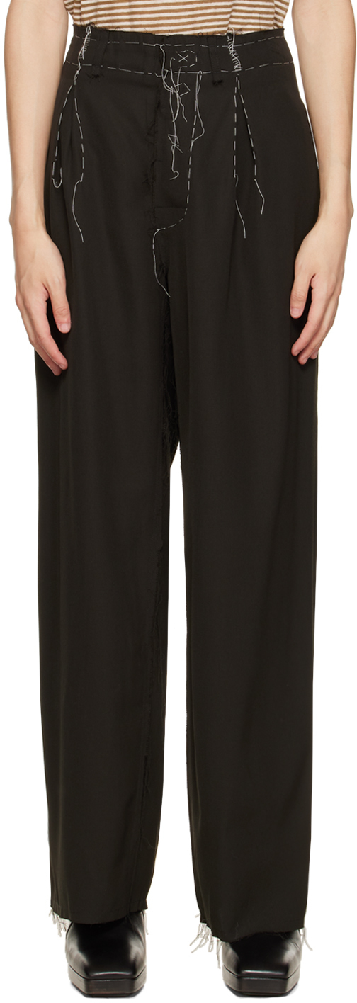 Airei Ssense Exclusive Black Limited Edition Pleated Shadow Stitch Trousers In Vintage Black