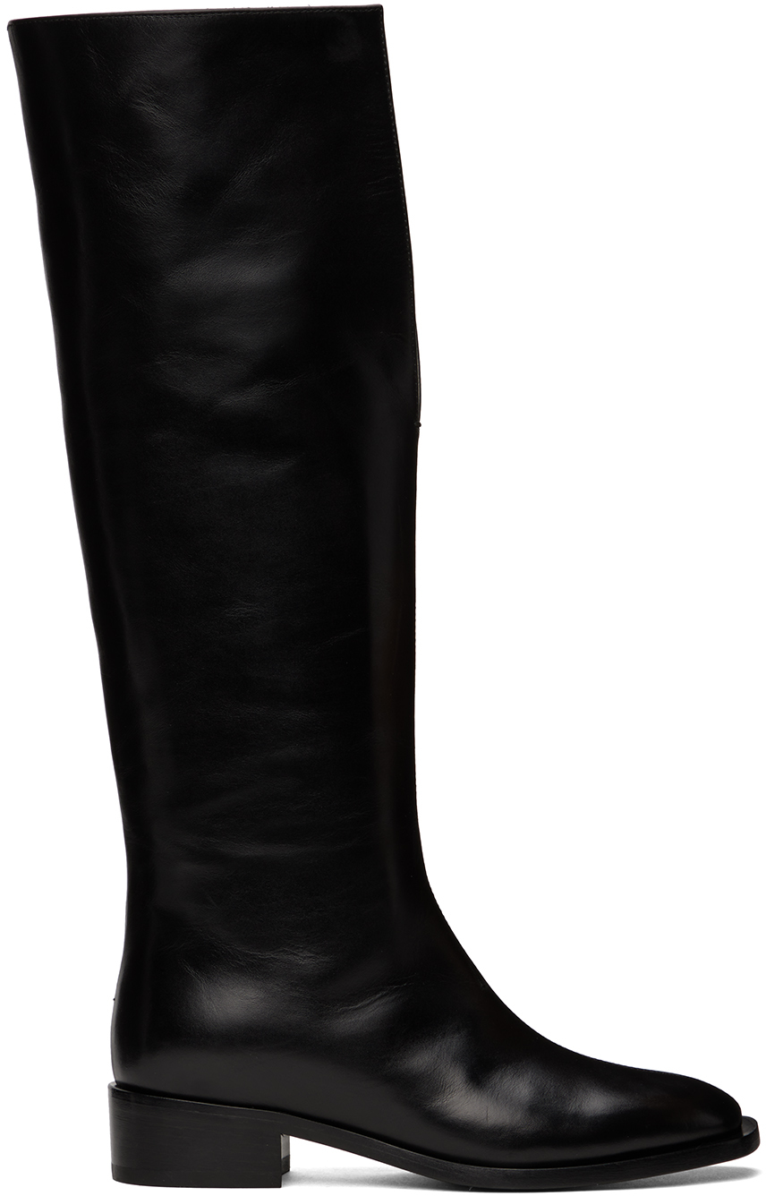 Black V-Neck Tall Boots