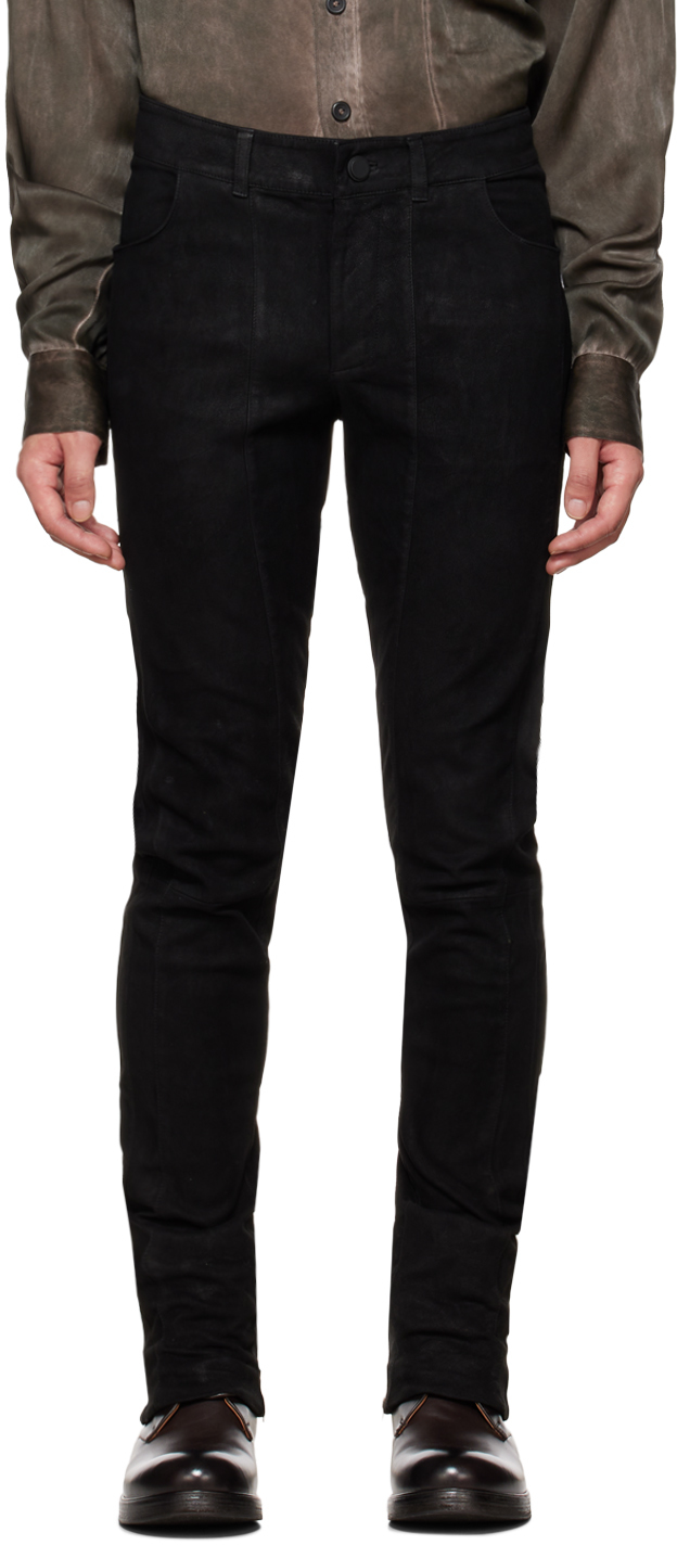 FREI-MUT Black Number Leather Pants