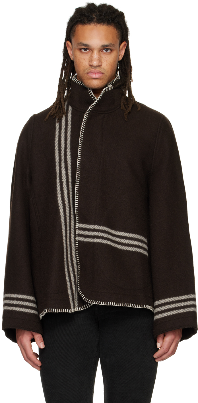 3MAN Brown Engineered Stripe Blanket Jacket