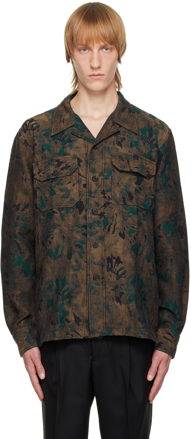 Sunflower Gibson Floral-jacquard Cotton Shirt In 170 Brown