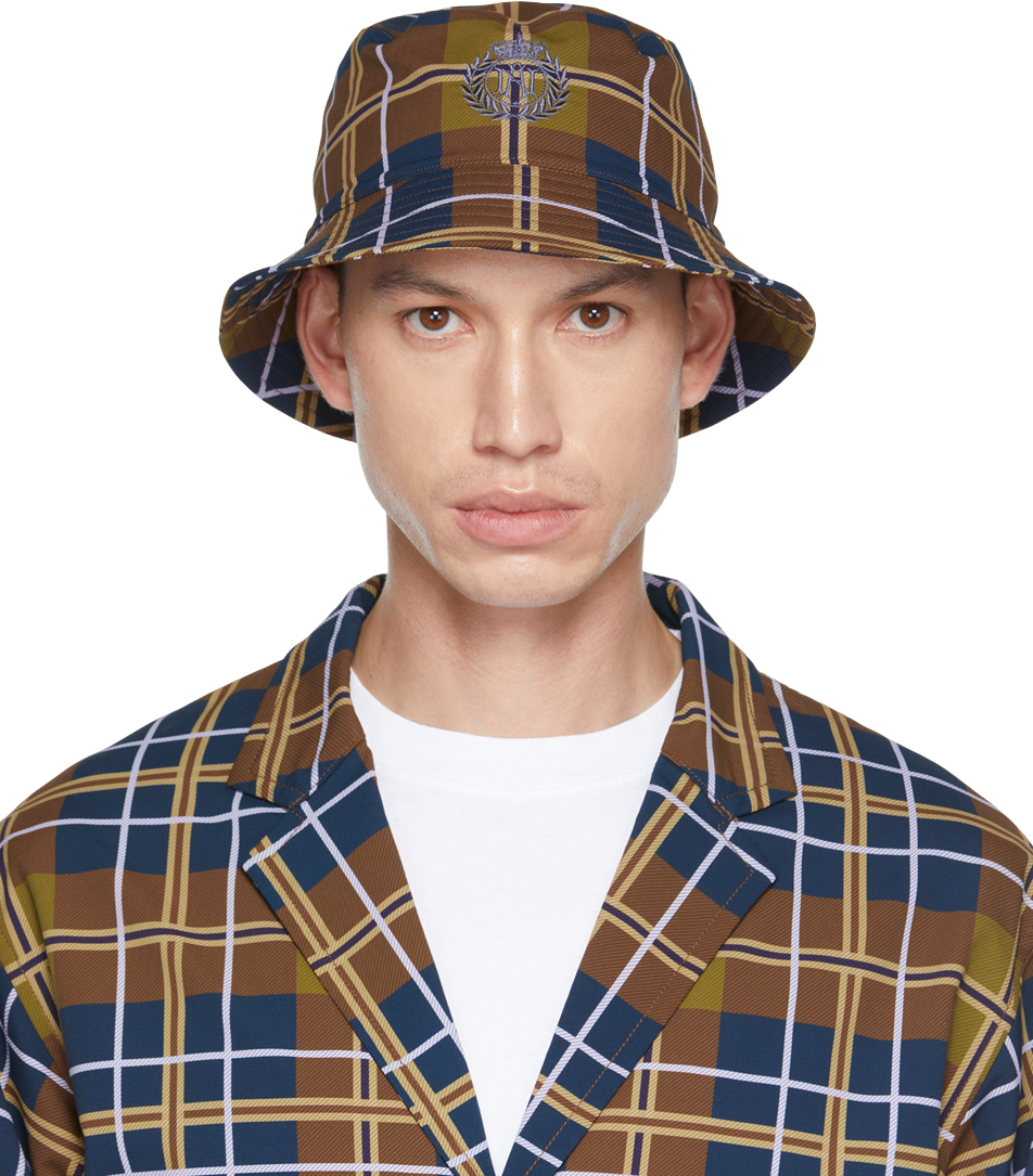 Awake Ny Brown & Navy Nanamica Edition Crest Bucket Hat In Plaid