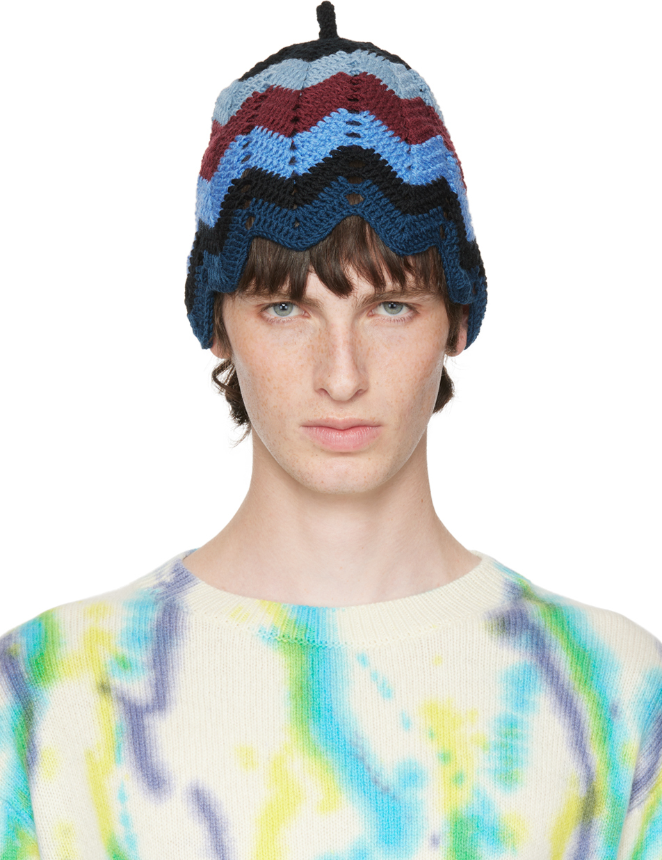 Blue Crochet Beanie SSENSE Men Accessories Headwear Beanies 