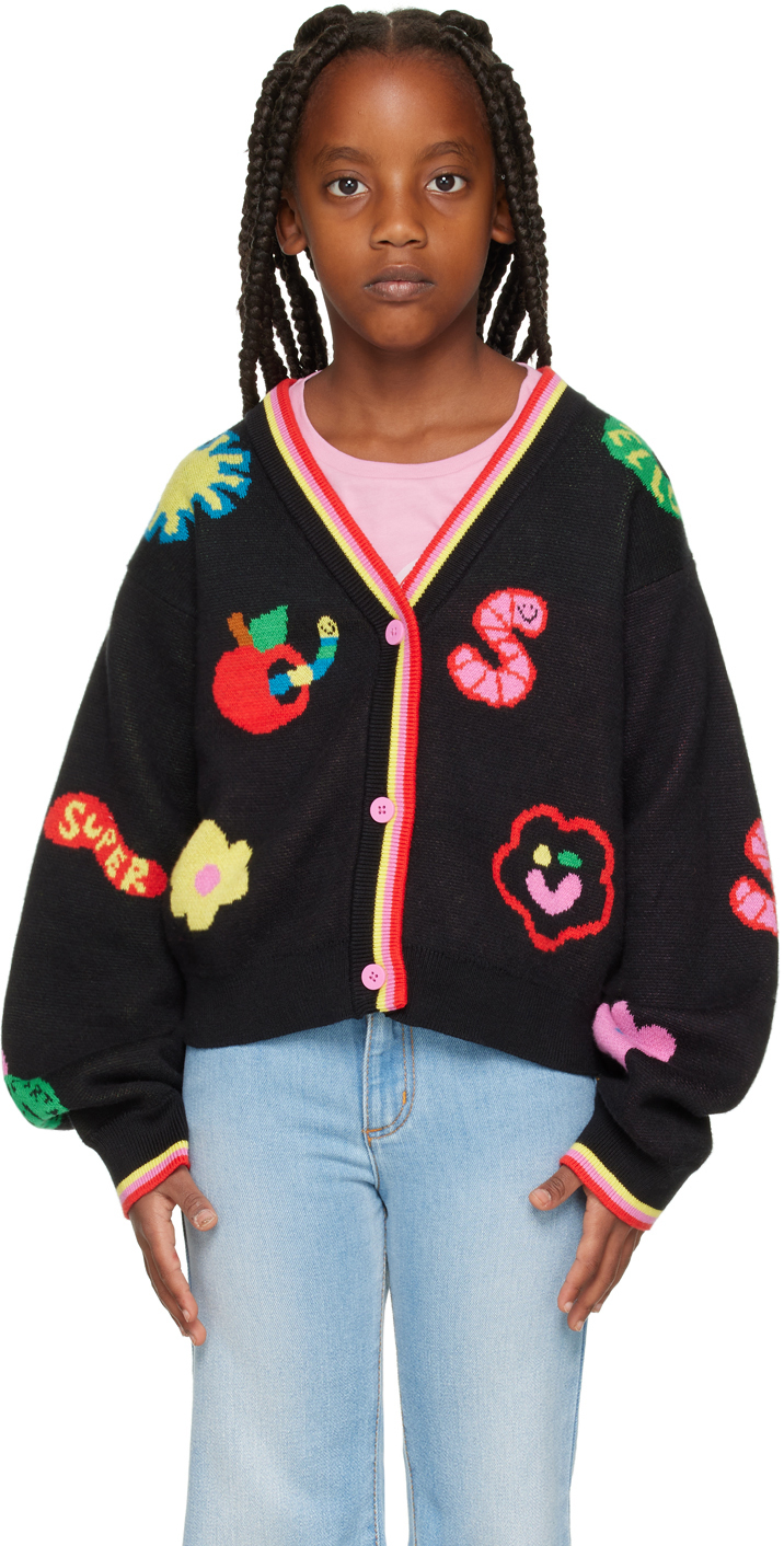 Stella Mccartney Kids Black Jacquard Cardigan In 930 Black