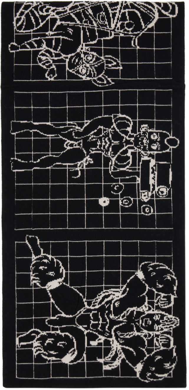 Bernhard Willhelm Black & Beige Knitted Graphic Scarf