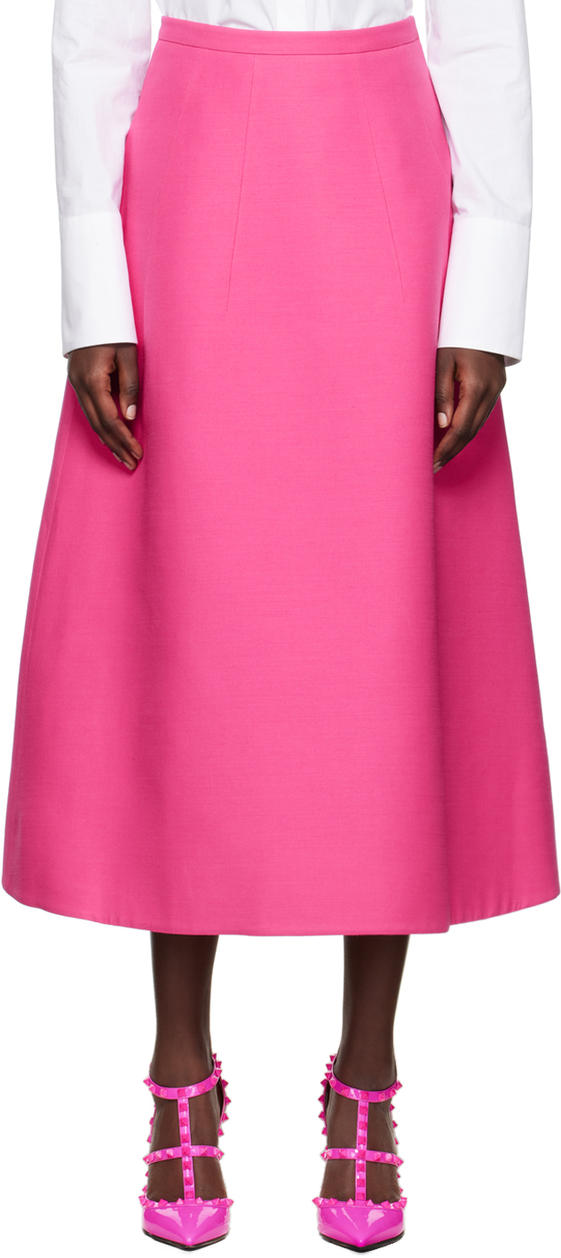 Shop Valentino Pink Crepe Couture Midi Skirt In Uwt Pink Pp