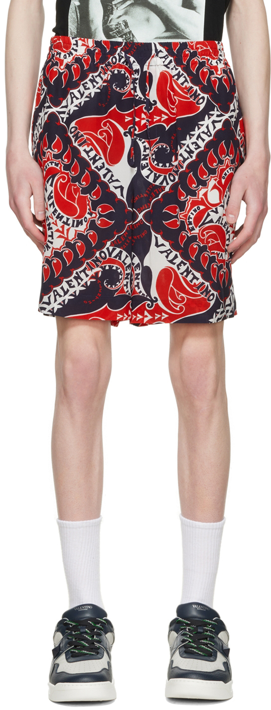 Valentino Red & Navy Silk Shorts