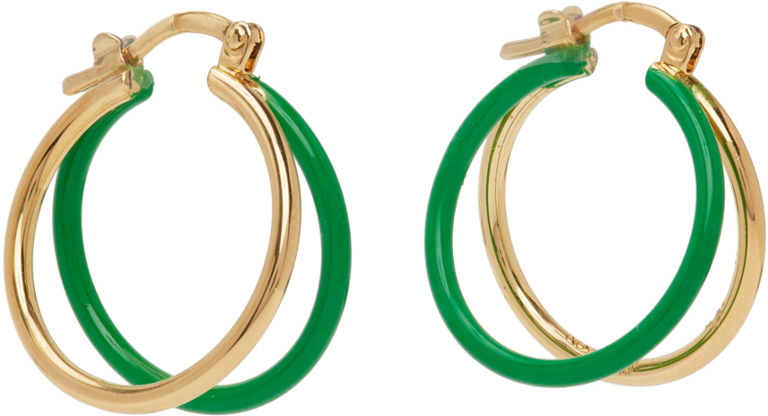 JW Anderson Gold & Green Double Hoop Earrings