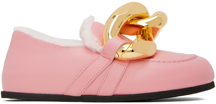 Pink Shearling Chain Loafers