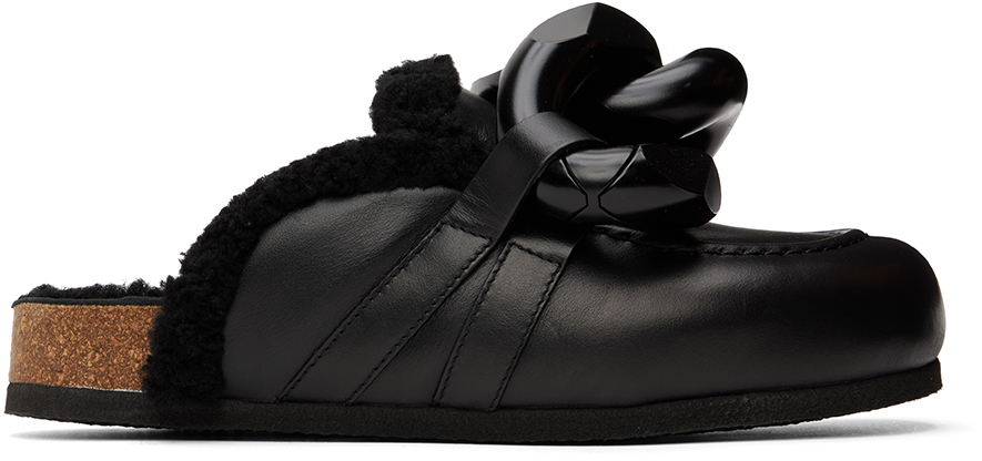 Black Shearling Chain Loafers