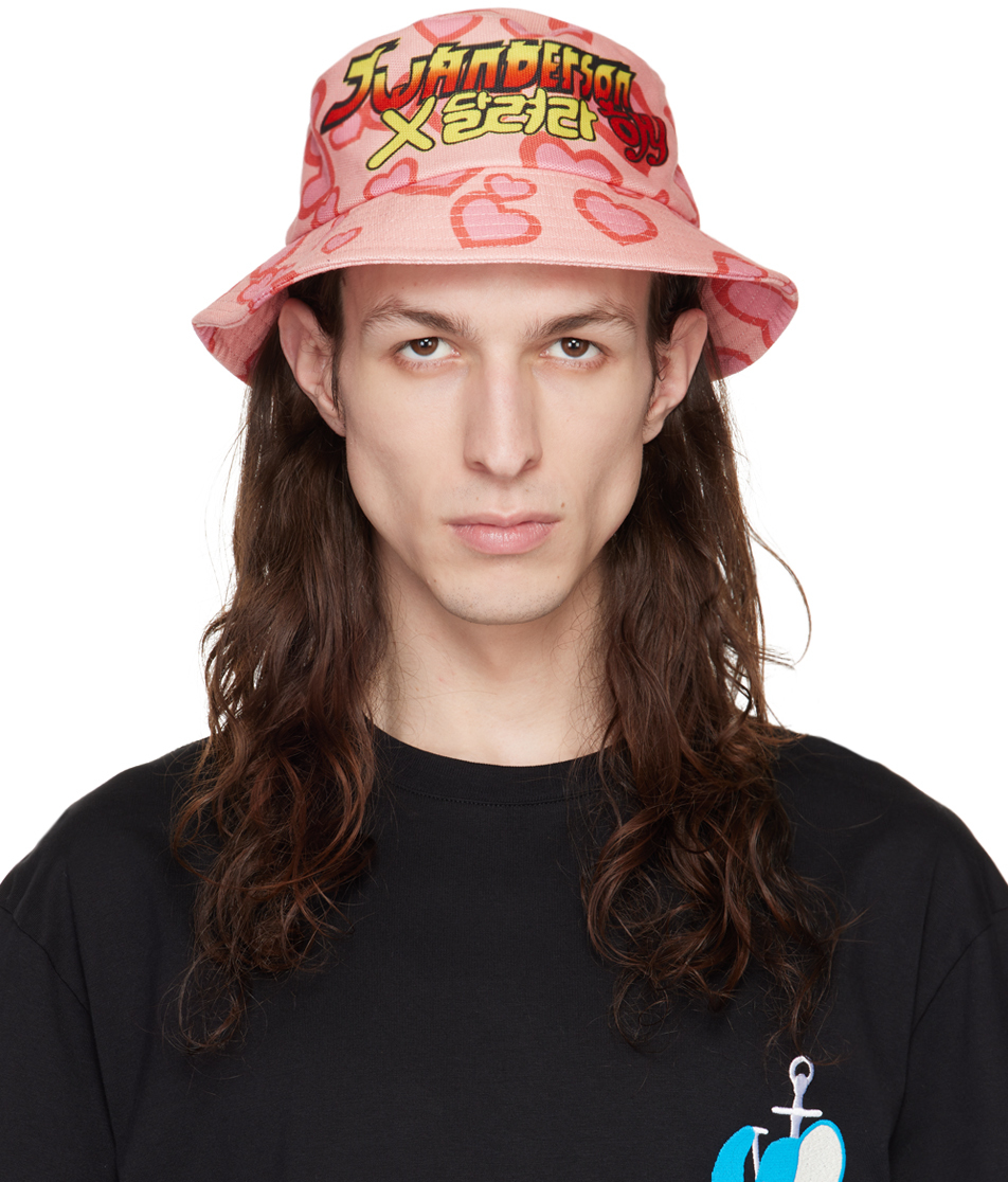 JW Anderson: Pink Hearts Bucket Hat | SSENSE UK