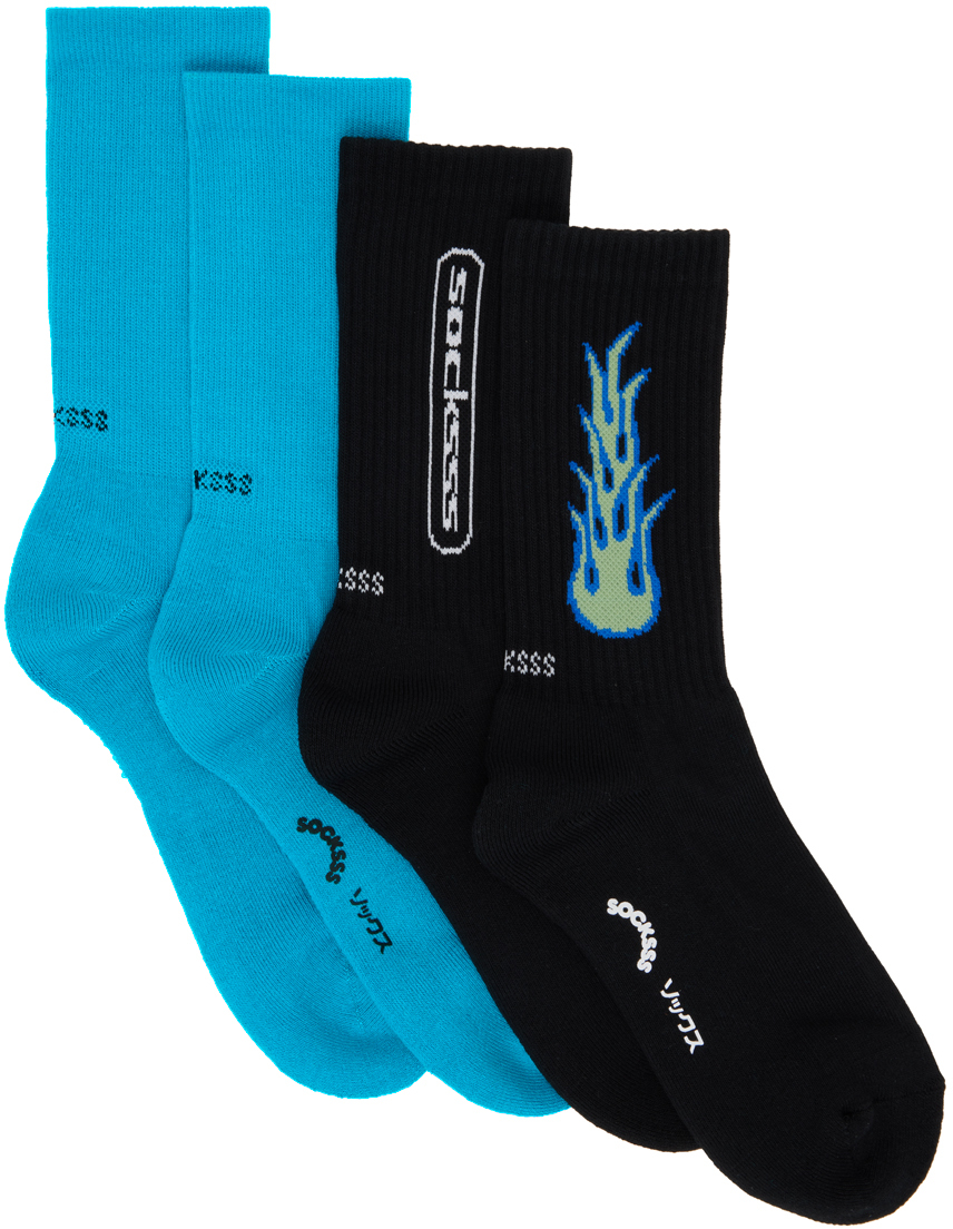 SOCKSSS TwoPack Black & Blue Socks SSENSE