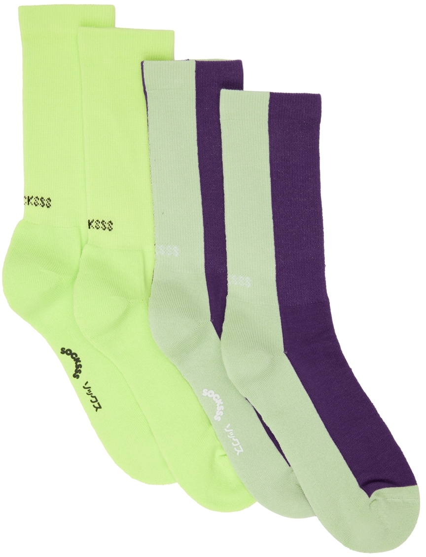 Two-Pack Green & Purple Socks