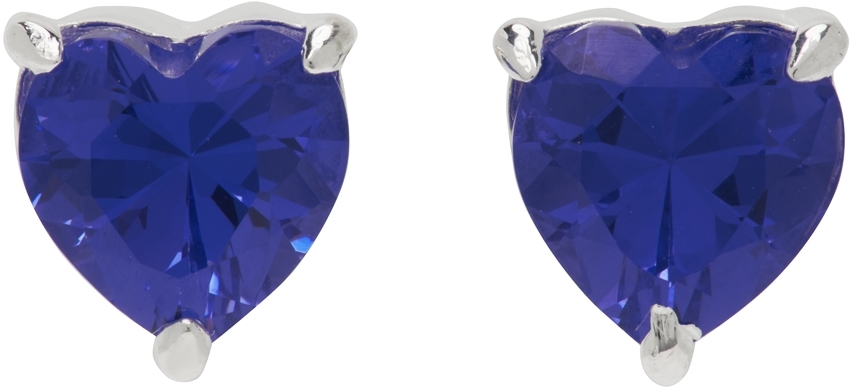Hatton Labs Silver & Blue Heart Stud Earrings