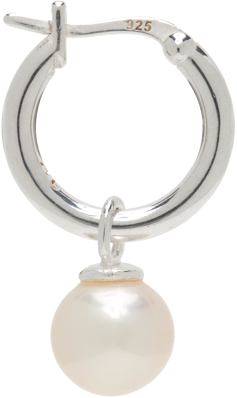 Hatton Labs SSENSE Exclusive Silver & White Pearl Hoop Earring