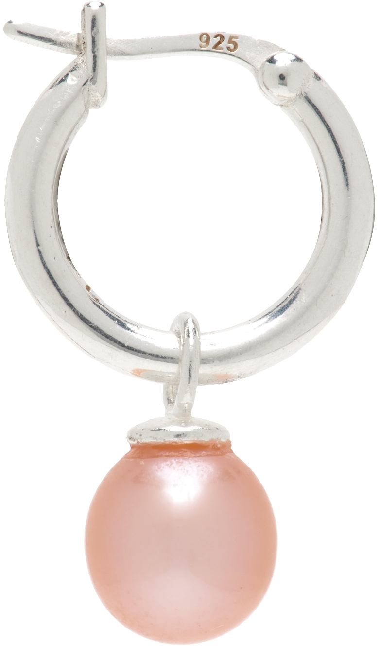 Hatton Labs SSENSE Exclusive Silver & Pink Pearl Hoop Earring