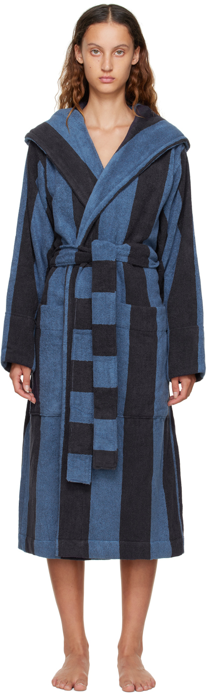 Tekla Blue & Navy Hooded Robe