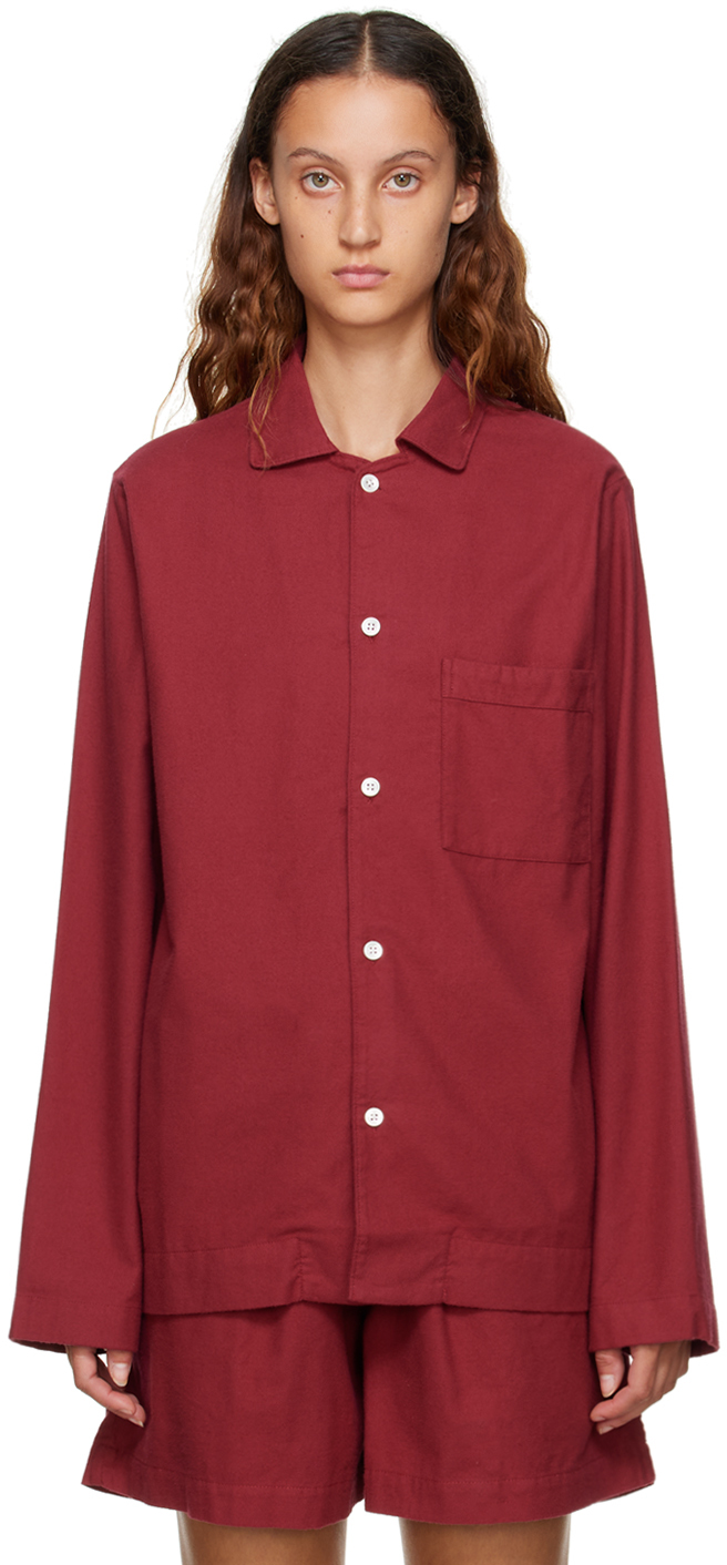 Tekla Red Long Sleeve Pyjama Shirt