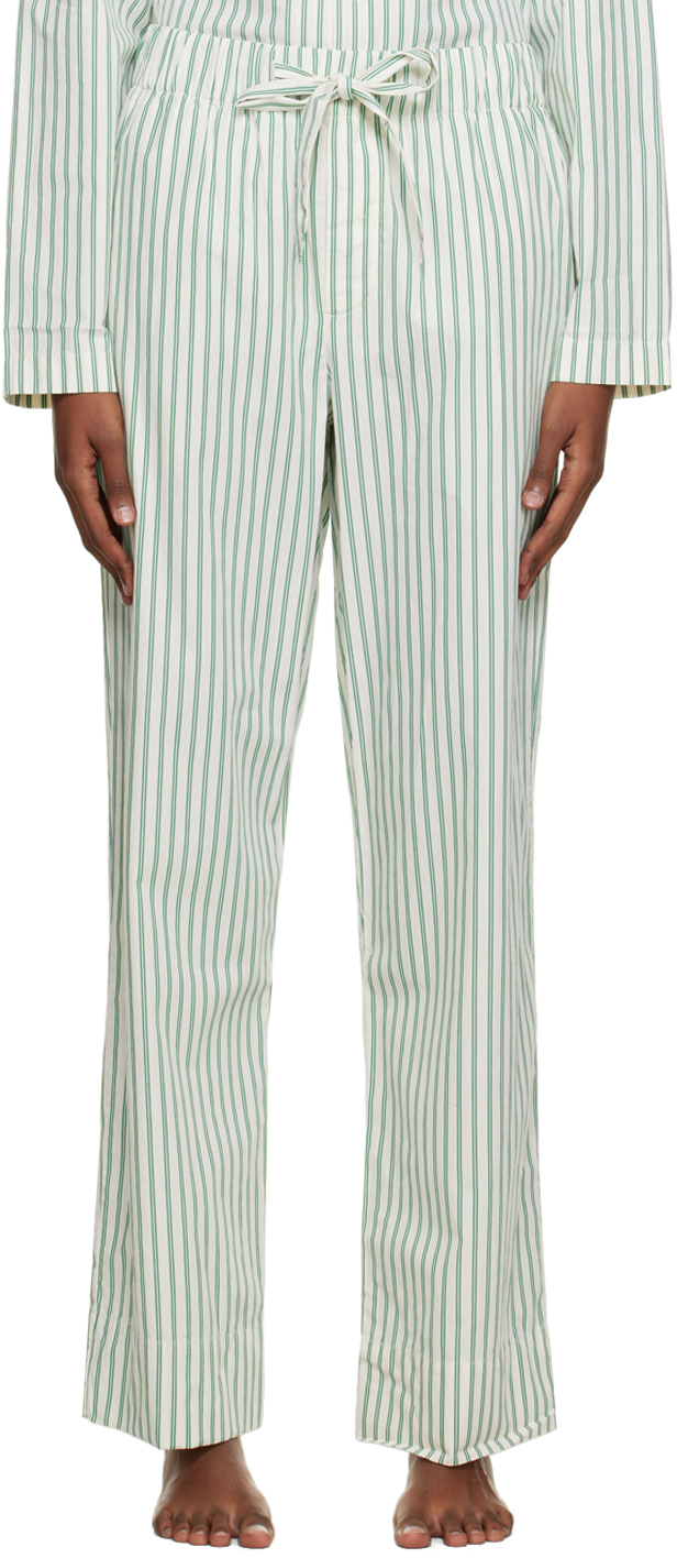 Tekla Off-White & Green Striped Pyjama Pants
