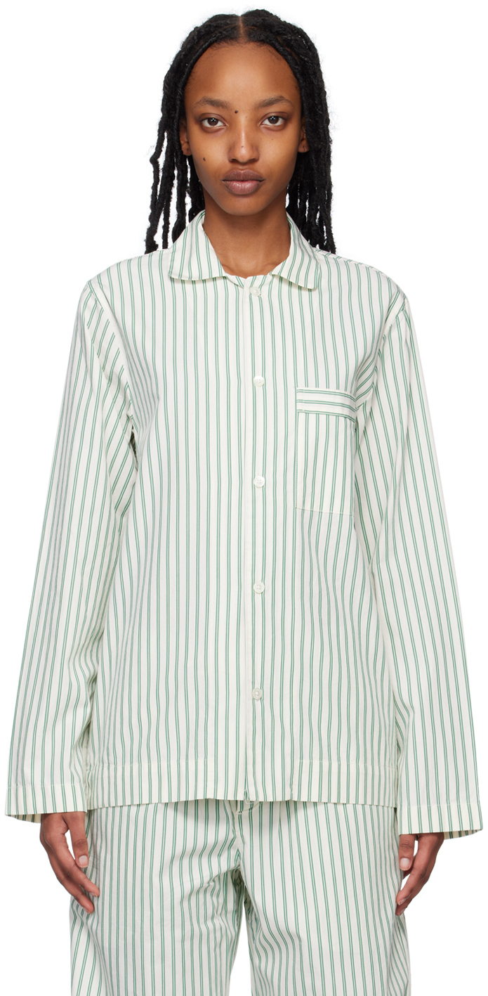 Tekla White & Green Oversized Pyjama Shirt