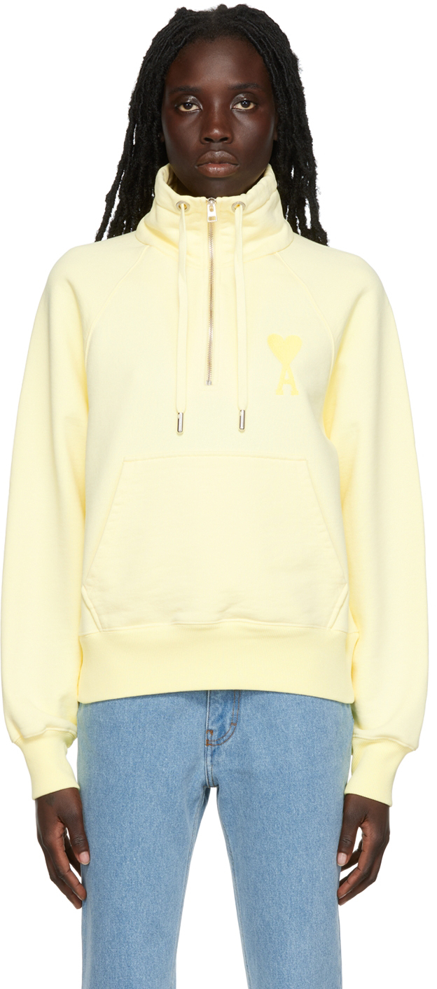 Yellow Ami de Cœur Half-Zip Sweatshirt by AMI Alexandre Mattiussi on Sale