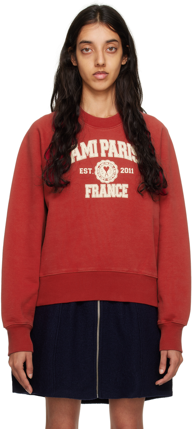 AMI Paris: Red 'Ami Paris France' Sweatshirt | SSENSE