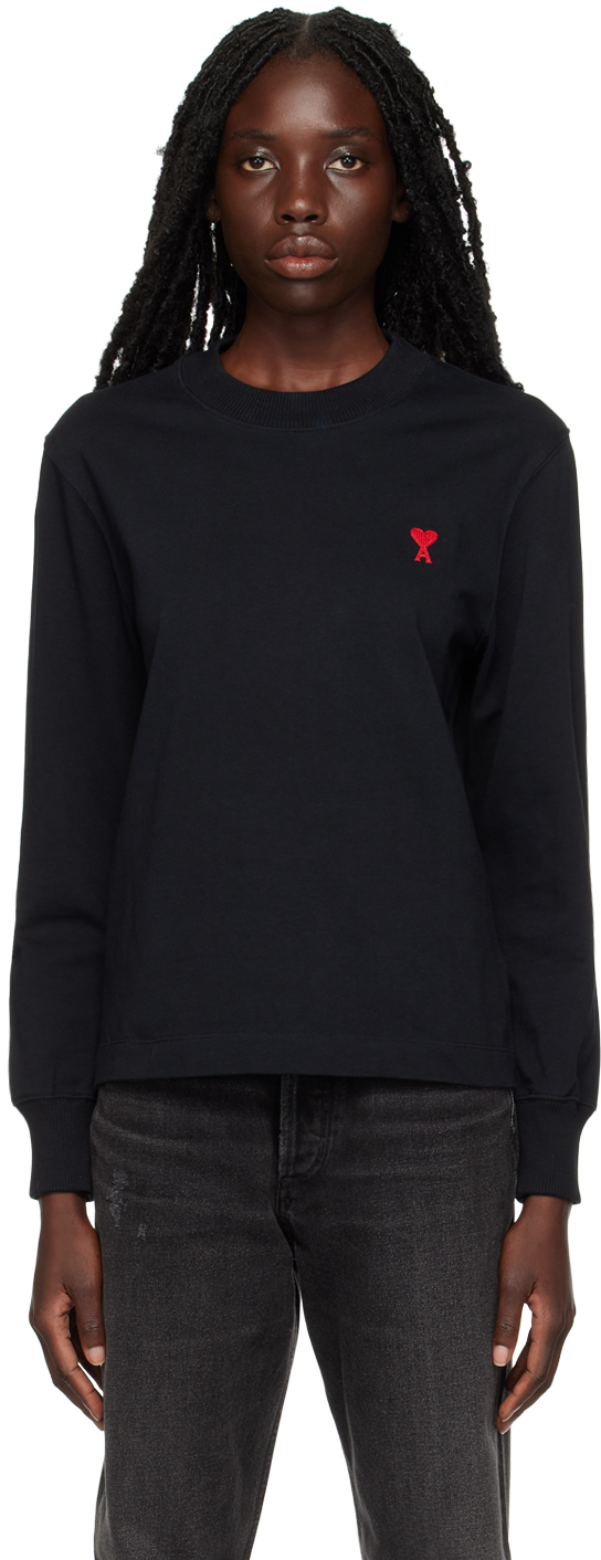 Ami Alexandre Mattiussi Black Ami De Cœur Long Sleeve T-shirt In 001 Black