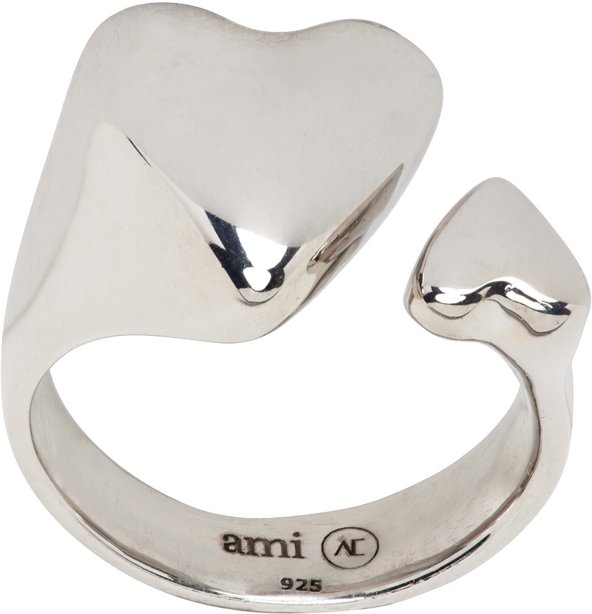 AMI Alexandre Mattiussi Silver Alan Crocetti Edition Double Hearts Ring