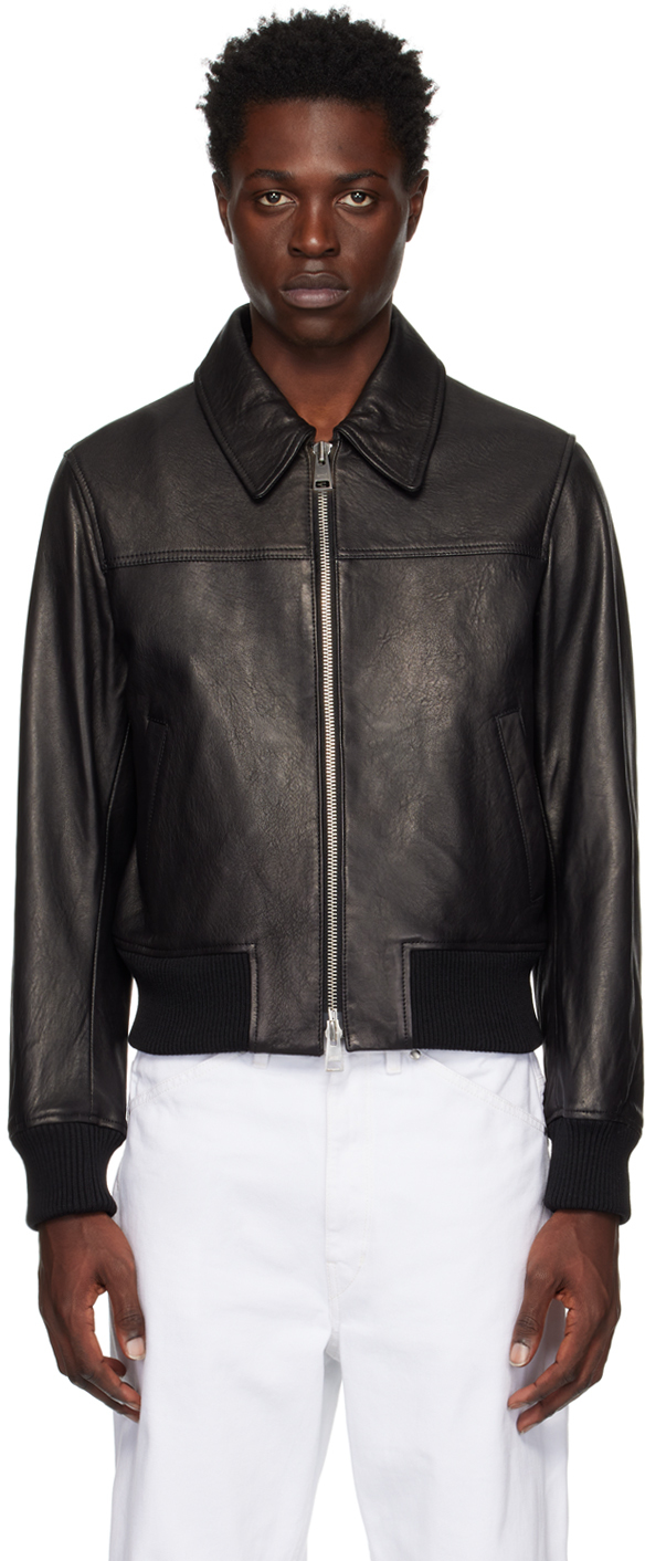 AMI Alexandre Mattiussi Black Zip Leather Jacket