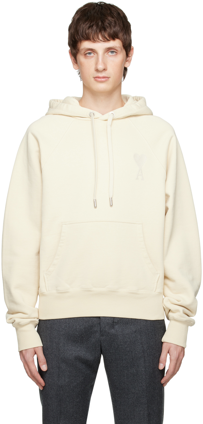 Ami Paris Pull à Capuche Blanc Cassé à Logo Ami De Cœur Ssense France